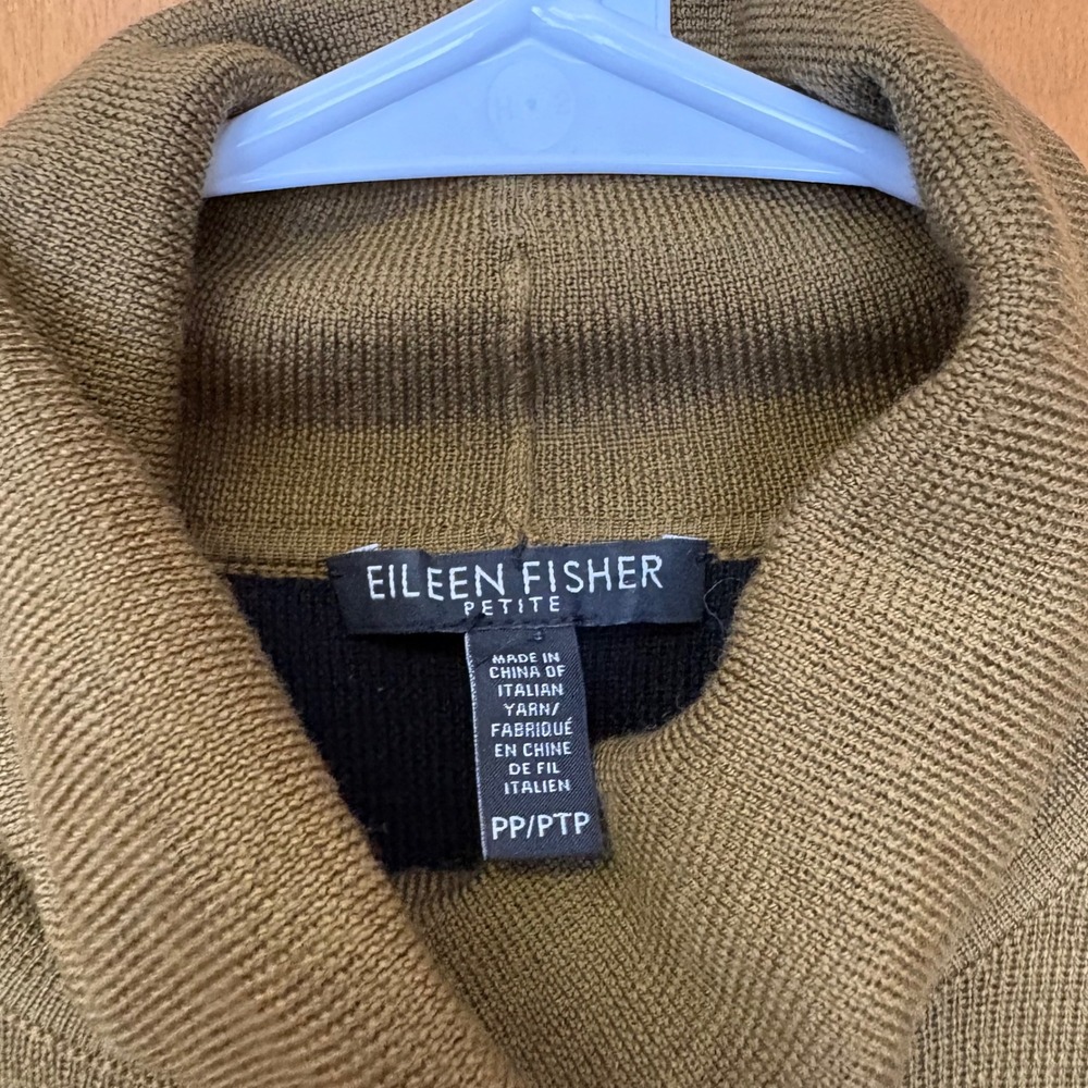 Eileen‎ Fisher Petite Turtleneck Sweater Olive Black Colorblock Merino Wool PP - Picture 3 of 7